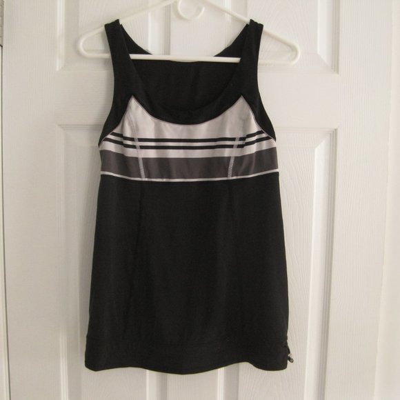 Lululemon Run Ta Ta Topper Tank Size 6 Black Groovy Stripe Nimbus Cinch Hem - Picture 3 of 5